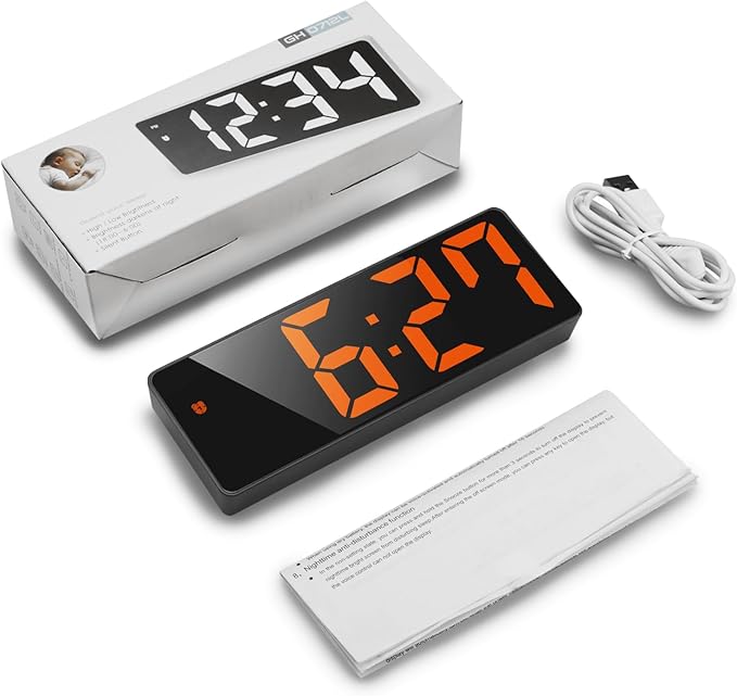 AMIR Digital Alarm Clock, LED Clock for Bedroom, Electronic Desktop Clock with Temperature Display, Adjustable Brightness, Voice Control, 12/24H, 6.3" Large Display for Home, Bedroom, Office