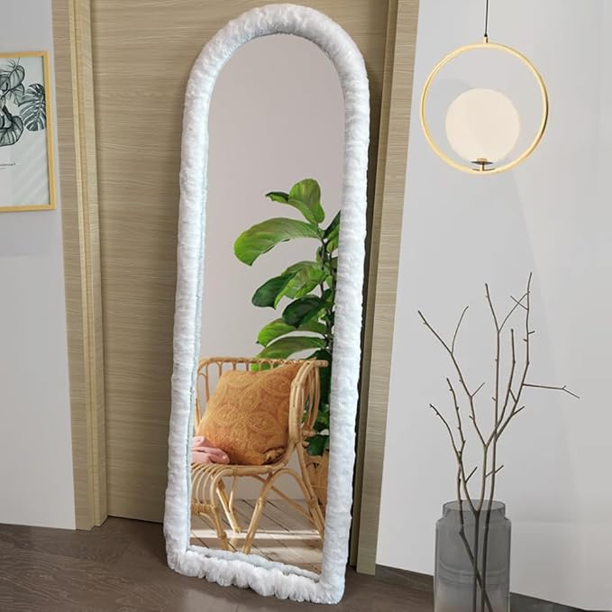 Fluffy Mirror Cover - 59"x16" Full Length Ultra Soft Non-Slip Cover Universal Stretch Cover Warm Home Decor for Bedroom Cloakroom (Black-Without Mirror)