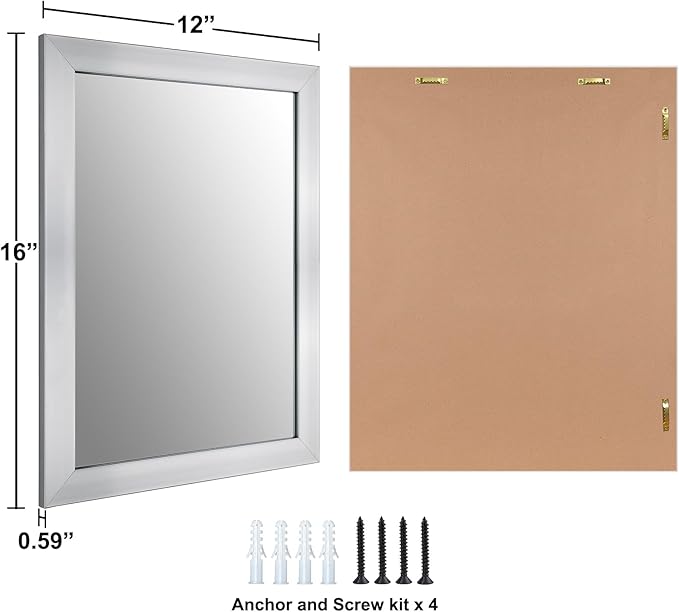 Ruomeng Wall Mirror Rectangle Decorative Mirror 12" x 16" for Entryway, Bedroom, Living Room, Nickel