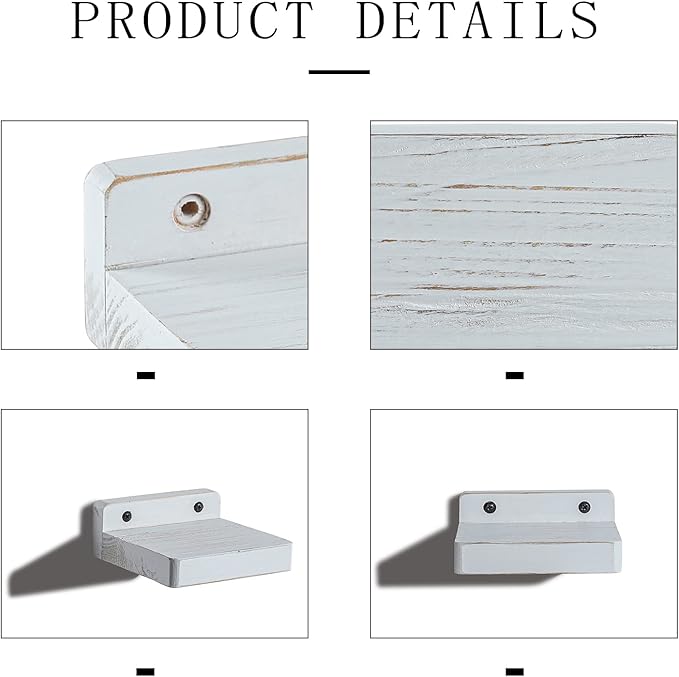 Freezing point Small Floating Shelves for Wall Set of 2 Natural Wood 4Inch Mini White Wall Shelf Decor Plant Display Collectibles Mounted Kitchen Bathroom Bedroom Corner Decorative Storage Tiny Stand