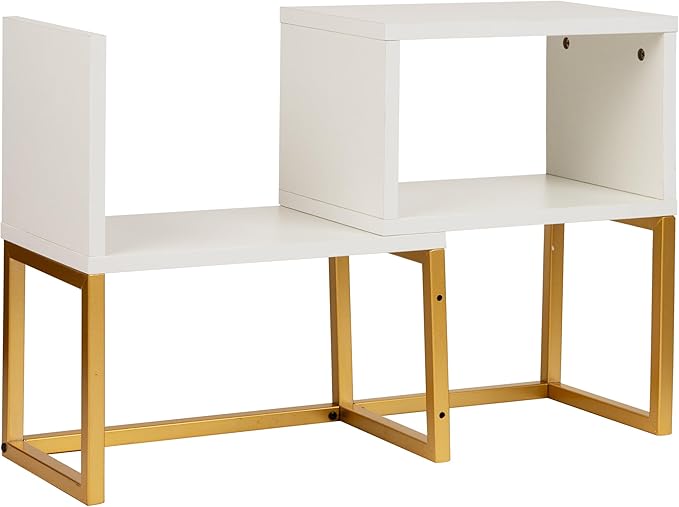 Mind Reader Floating Shelves, Wall-Mounted Office Organizers, Modern MDF Display Storage with Metal Rail, Set of 2, White