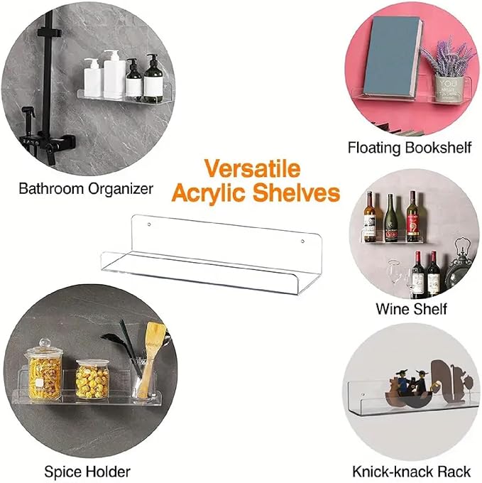 Wall-Mounted Acrylic Shelves Suitable for Wall-Mounted Display Rack Storage Rack Suitable for Children's Bookshelf Room Wall Decoration Bedroom Kitchen Living Room