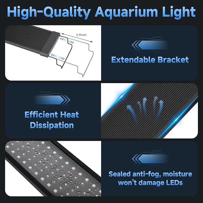 fishkeeper LED Aquarium Plant Light, 24/7 Full Spectrum Aquarium Light with 5 Nature Weather Mode, Auto On Off with Timer for 48-55 Inch Fish Tank, Adjustable Colors/Brightness with Memory Function