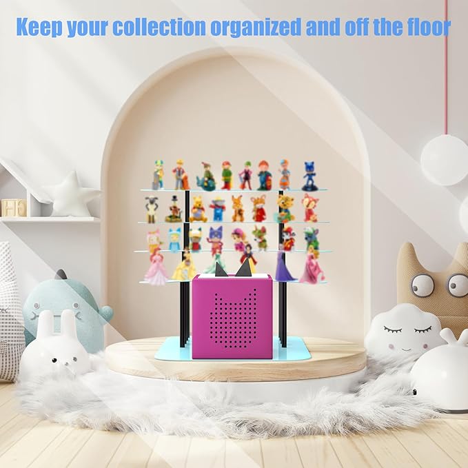 Metal Bracket for Toniebox,Desk Shelf for Tonies Figures 20-35pcs Storage,Metal Display Stage for Toniebox Player,Children's Room Decorations and Gifts (Blue)