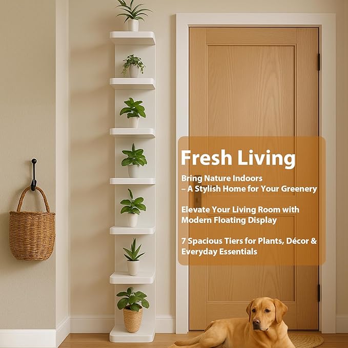 LitaEther Versatile 7 Tier Wall Shelf Unit,White Lack Wall Shelf,Display Floating Shelf with Round Edge
