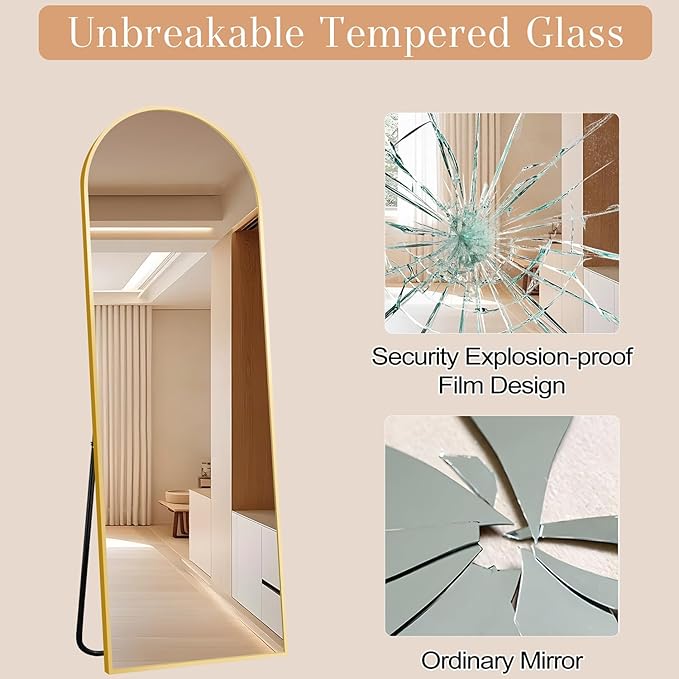 GlasFlength 57"x21" Arched Full Length Floor Mirror, Stand Up Mirror Full Length for Bedroom & Cloakroom, Gold