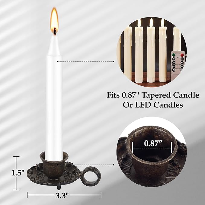 NIKKY HOME Taper Candle Holders with Handle, Set of 2 Rustic Metal Candlestick for Table Centerpieces, Wedding Decor and Dinner Party, Brown
