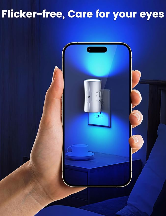 fesnne Night Light, LED Night Lights Plug into Wall 2 Pack Blue 0-100LM Adjustable Brightness Light Sensor Plug in Night Light for Hallway, Bathroom, Adult
