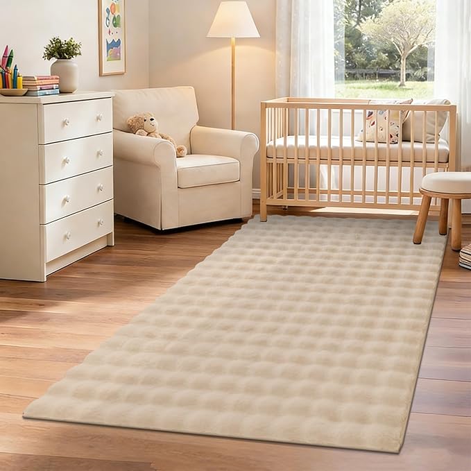 Pauwer Area Rugs for Living Room, 4x6 Fluffy Faux Fur Rug Non Slip Machine Washable Soft Shaggy Indoor Floor Carpet for Bedroom Dorms Playroom, Beige