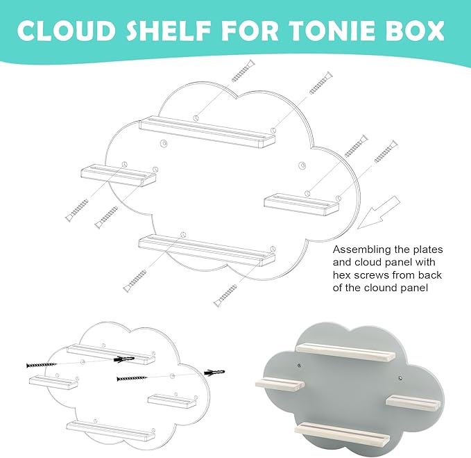 Taladad for TonieBox and Tonie Shelf Cloud,Tonies Storage for 12-20 Tonie Figures Characters Magnetic Wall Shelf for Tonies Toniebox, Charging Station (Grey-Without Box Holder)