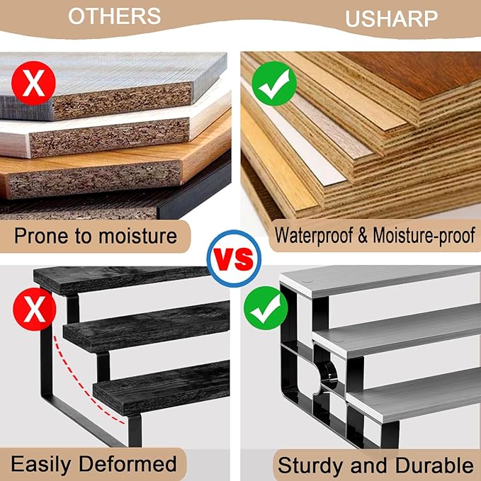 Cologne Organizer for Men,Bathroom Countertop Organizer,4 Tier Makeup Organizers for Bathroom Decor,Spice Rack for Kitchen,Perfume Stand,Display Shelf (Brown,Width=11.2")
