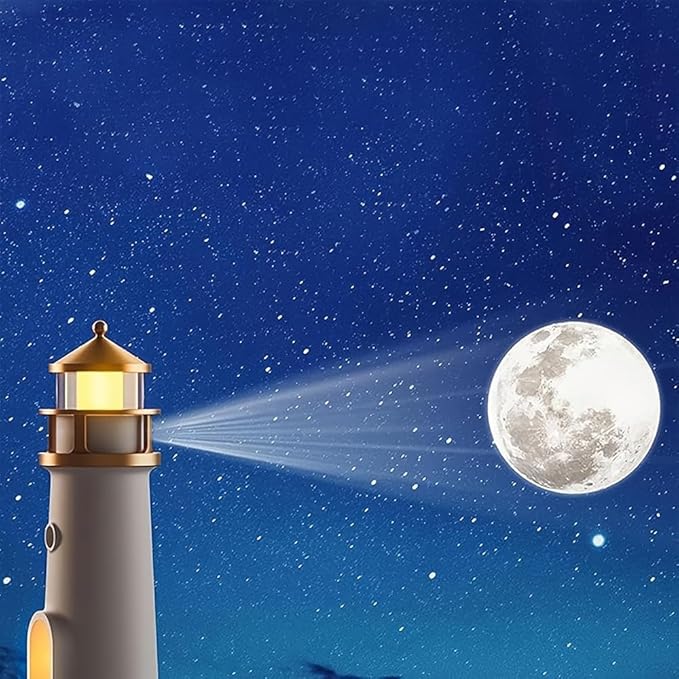 IFTHFOUR Moon Lighthouse Projector Night Light with Motion Sensor - Rechargeable LED Galaxy Table Lamp, Moon Lamp for Kids, Bedroom, Nursery Decor - Perfect Christmas, Birthday Gift for Boys & Girls