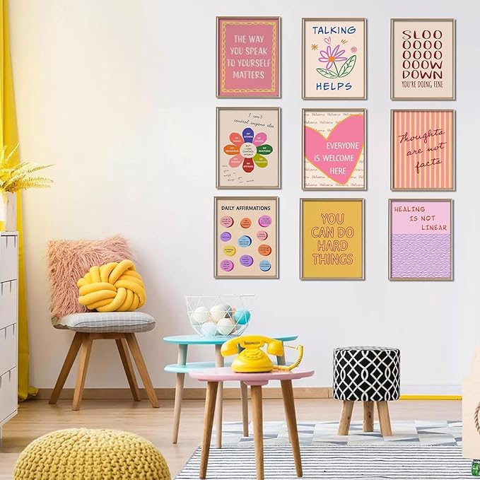 LOARTVE 9Pcs Mental Health Wall Art Prints Motivational Psychology Wall Decor Pictures Inspirational Quotes Colorful Therapy Office Posters for Office Bedroom Home Decoration 8x10in unframed