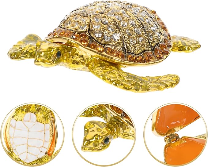 NOLITOY Turtle Jewelry Storage Box with Tin Alloy and Embedded Crystals, Multifunctional Desktop Jewelry Organizer and Cosmetics Holder for Home Decor