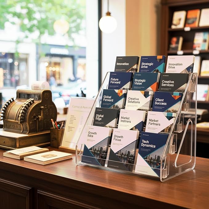 5-Tier Clear Acrylic Brochure Holder, Countertop Pamphlet Display Stand & Literature Organizer, Transparent Tiered Desk Rack for Flyers, Booklets, Greeting Cards,Easy Tool-Free Assembly