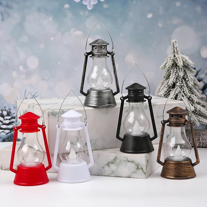12Pcs LED Mini Vintage Lanterns Decor Indoor Decorative Outdoor Hanging Lantern Decorative Small Candle Lanterns Farmhouse Decor for Wedding Centerpiece,Halloween,Christmas,Farmhouse Decorative