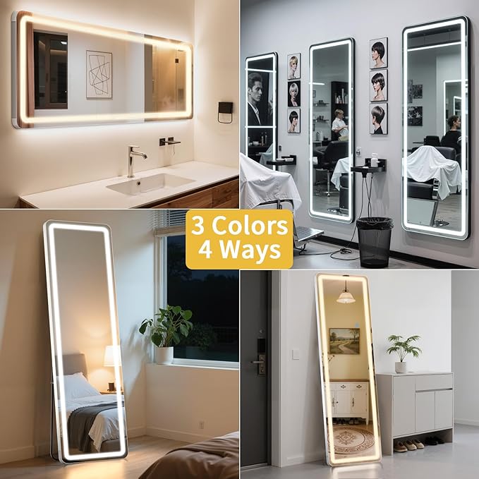 Standing Mirror Full Length with LED Lights, 71"x30" Lighted Mirror with Dimming & 3 Color Lighting, Tall Mirror Full Body for Bedroom, Dressing Room