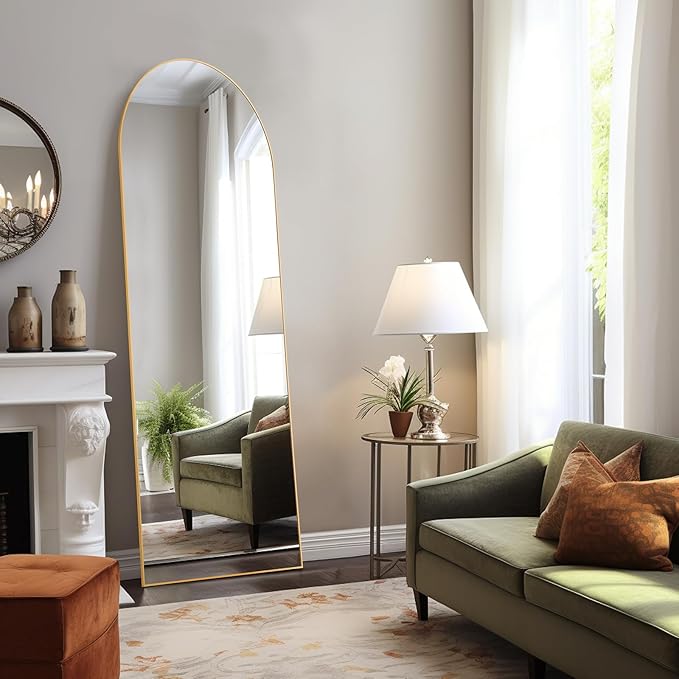Mirror Full Length, Upgraded Body Wall Mirrors with Shatter-Proof Glass, Floor Standing, Hanging or Leaning, Tall Mirror with Stand Aluminum Alloy Frame for Bedroom