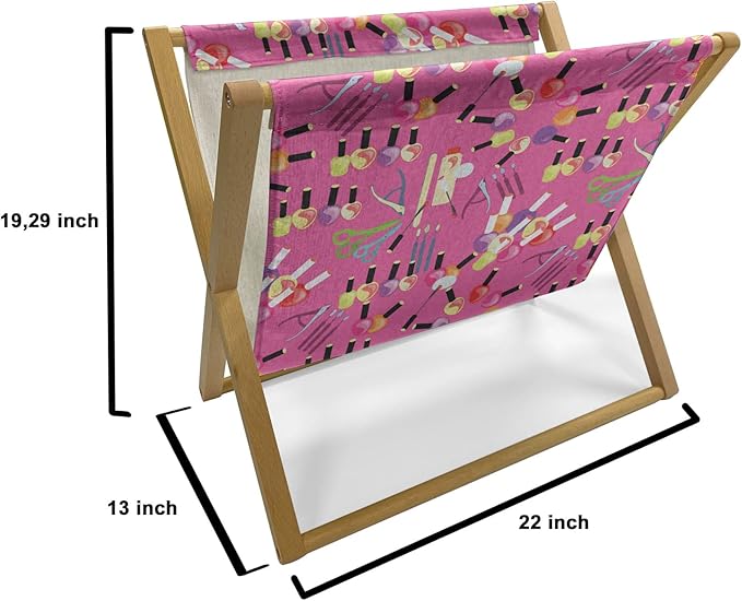 Lunarable Makeup Magazine and Book Holder, Beauty Cosmetic Products with Nail Polish Manicure Set Care for Hands Feminine Theme, Decorative Floor Rack Organizer for Living Room, 22"x19", Multicolor
