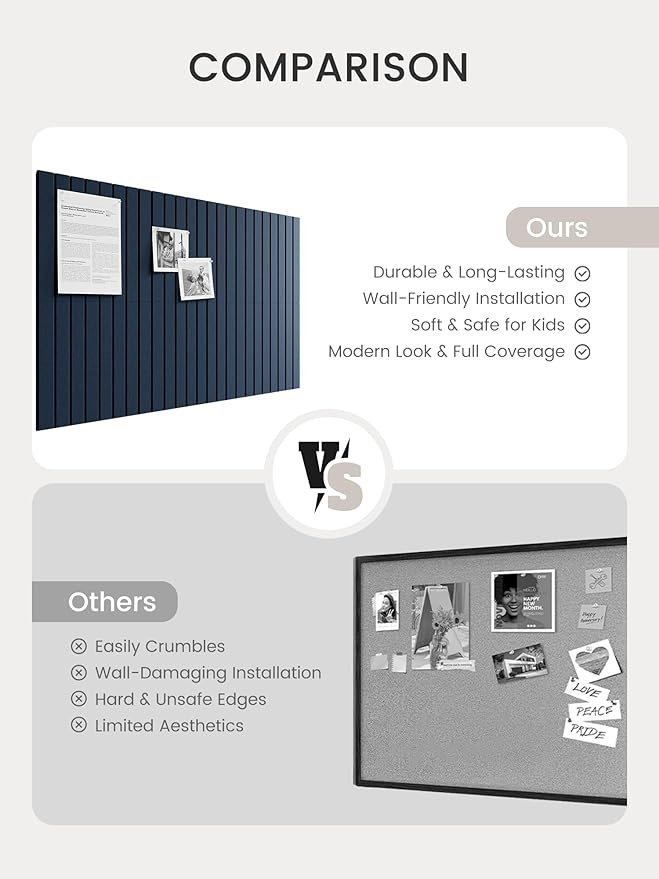 Bumusty Large Cork Board Alternative-36 x 24" Felt Bulletin Board Tiles, with 30 Pushpins, 40 Adhesive Tabs, Fine-Stripe 6-Pack, Cork Boards for Office Push Pin Board Felt Board-Carbon Blue