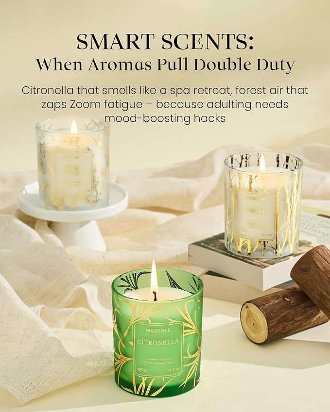 M&SENSE Fresh Linen Scented Vegan Soy Candles, Non-Toxic Subtle Aroma, 8.1oz 42-Hour Slow Burning, Air Refreshing Home Office Candles, Housewarming Gift for Family & Friends