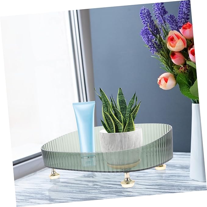 Happyyami Green High-Edge Lipstick and Perfume Organizer Tray Plastic Vanity Storage for Jewelry Makeup and Accessories Elegant Dresser Display Four Feet