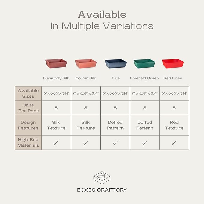 Pack of 5 Empty Baskets for Gifts - Gift Baskets Empty to Fill Ideal for Christmas Gifts and Valentines Presents | 9" x 6.69" x 3.14" Red Linen