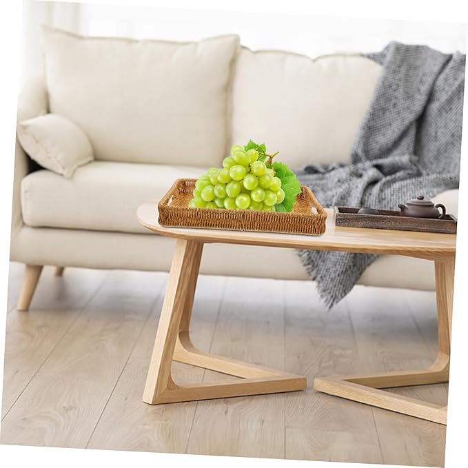 Woven Rattan Storage Basket Tray for Coffee Table Makeup Organizer Rectangular Design Suitable for Bathroom and Living Room Decor