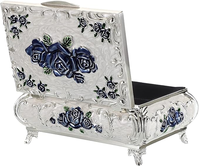 Hipiwe Metal Decorative Jewelry Box Vintage Treasure Chest Case Ornate Trinket Organizer Earrings Necklace Bracelet Storage Box Ring Holder Keepsake Box for Women