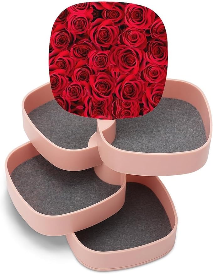 Valentineheader4-Layer Rotating Jewelry Organizer Box, 360° Rotatable ABS Storage for Rings, Earrings, Necklaces, Watches, Makeup Tools with Mirror, Compact & Portable Gift for Women