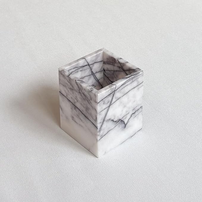 Natural Marble Stone Square Storage Container Empty Vessel Holder Cup for Candle/Pens/Sundries items (Lilac Marble)