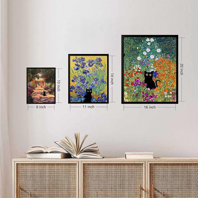 Hamduker Canvas Wall Art Cat Decor for Dorm Bedroom Canvas Prints Aesthetic Monet Cat Posters Living Room Decor (Size: 16''x20''x1pcs)
