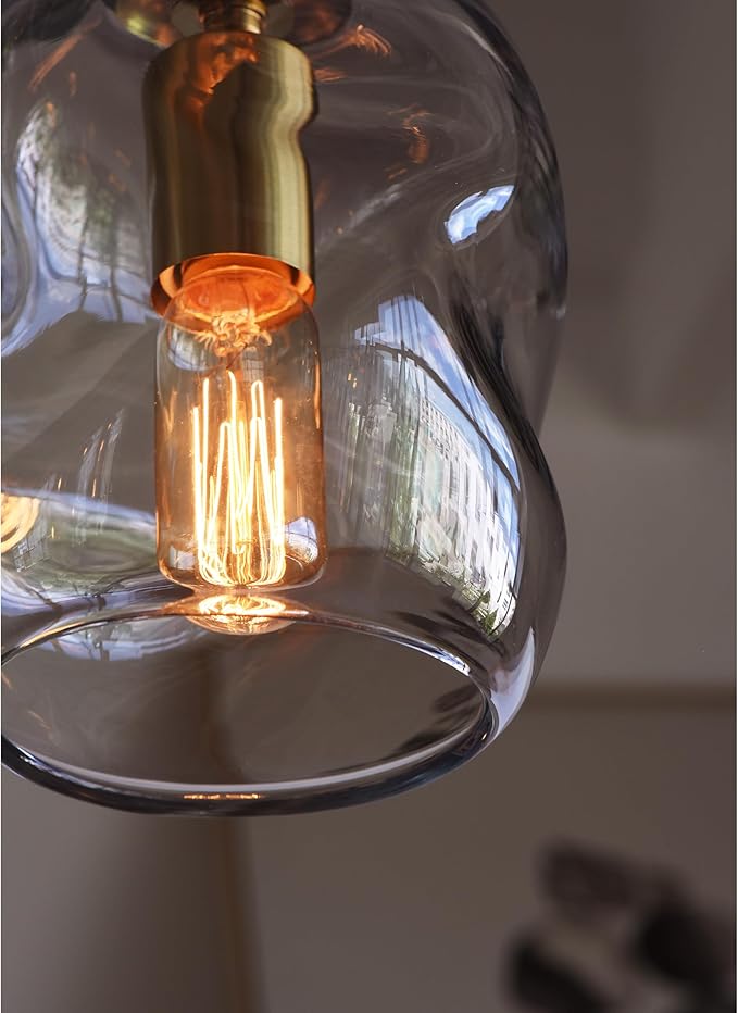 CASAMOTION Pendant Lights Kitchen Island 2 Pack Modern Contemporary Clear Glass Organic Globe Brass Gold Hanging Light Adjustable Cord Bedroom Dining Table Small Medium Lamp 8 Inch Height