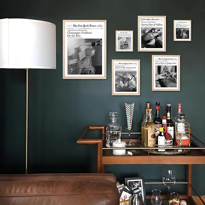Bwodke OAK Wood Framed Wall Art Champagne Problems On the Rise Canvas Art Vintage Newspaper Pictures Wall Decor Trendy Prints Funny Artwork for Girly Dorm Bedroom 8"x10"
