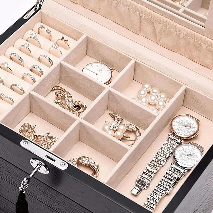 Wooden Jewelry Box, Jewelry Box for Women, Large Capacity Jewelry Case Retro Style Organizer Box Makeup Storage For Women