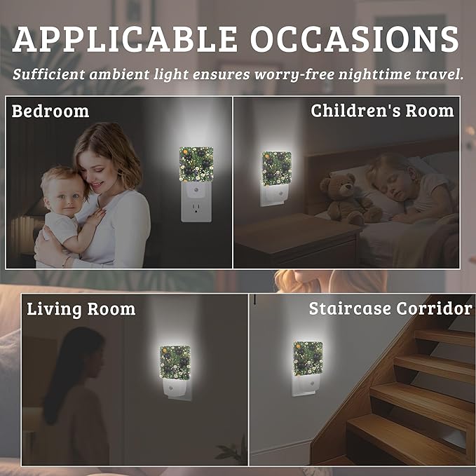 Cute Cats Flowers Night Light with Dusk to Dawn Light Sensors, Plug-in Wall Led Night Lights, Energy Efficient Lamp for Bedroom,Bathroom,Kitchen,Hallway,Stairs, Gifts Ideal for Girls Women