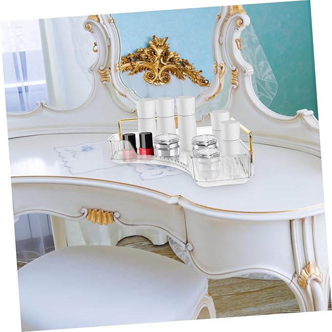 VOSAREA Corner Organizer for Bathroom Countertop Transparent Makeup Storage Shelf Elegant Vanity Organizer for Cosmetics and Perfume Pet Material for Bedroom and Bathroom Use