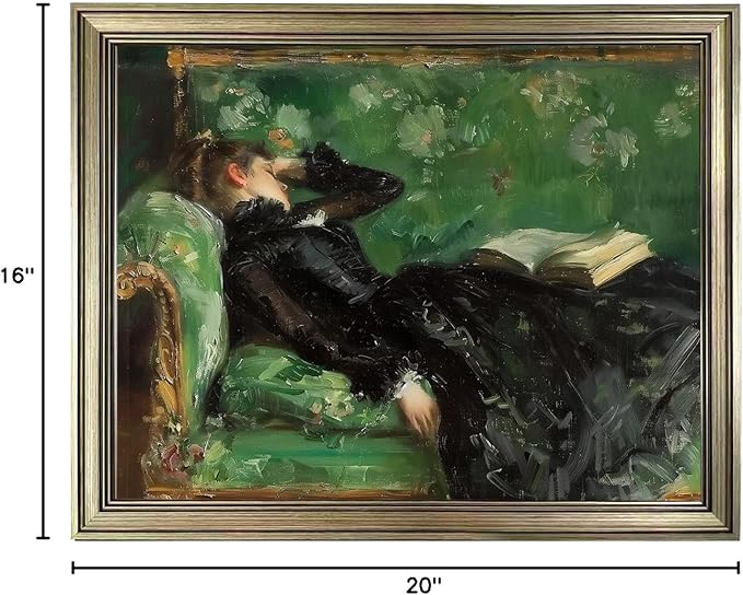 Framed Vintage Oil painting Woman Reading Canvas Print Poster Moody Canvas Wall Art for Living Room Bedroom Decor Home Artwork