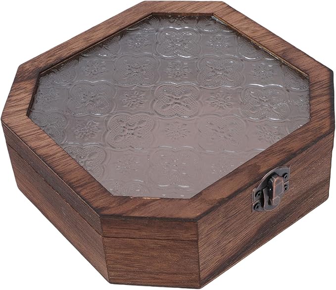 Pssopp Decorative Wooden Jewelry Organizer, Floral Vintage Style S Design Box for Makeup Storage and Vanity Table Decor