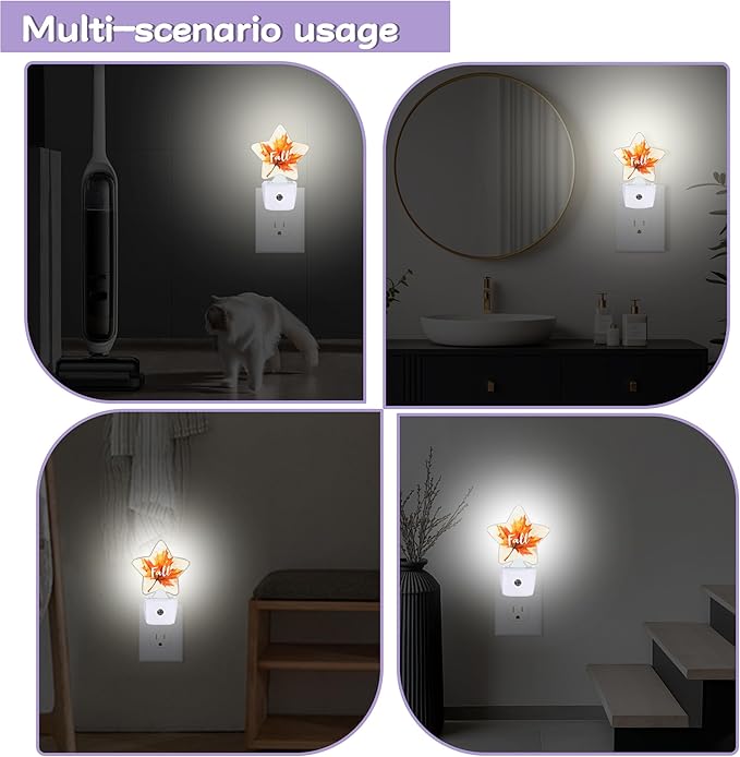 Nightlight,Maple Leaf Decorative Night Lights Plug Into Wall,Watercolor Orange Night Light with Auto Sensor for Bedroom,Nursery,Hallway,Stairway,Gifts