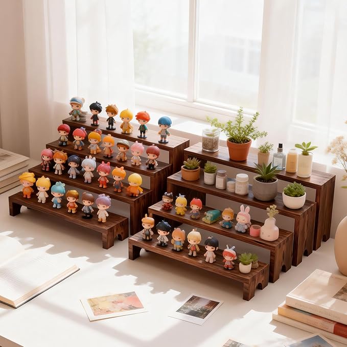 Wooden Tiered Risers Display Stands - 2 Set 8pcs Perfume and Cologne Shelf Organizer,Large Wooden Cupcake Dessert Table Display Set,Vendor Booth Display Items,Rustic Food Display Risers for Party and Events