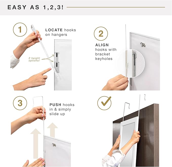 MCS 14.7x50.7 Matte White Over The Door Mirror, Full Length Hanging Mirror for Bedroom & Bathroom Doors, Lightweight Design with Patented No Tools Required Hanging System
