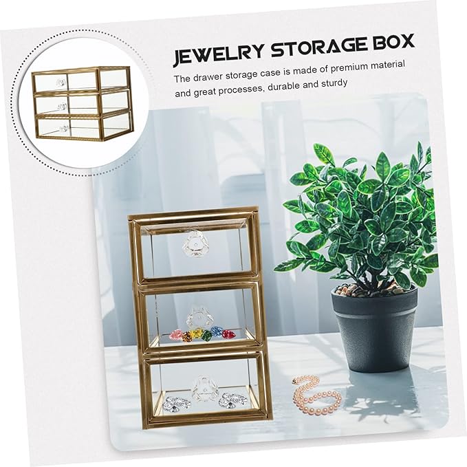 Makeup Organizer with Transparent Glass Dustproof Jewelry Storage Box for Lipsticks Necklaces Earrings Compact Lightweight Tabletop Case for Cosmetics and Accessories