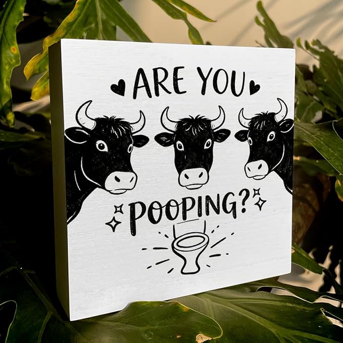 Funny Rustic Bathroom Wooden Box Sign 5x5 Inch - "ARE YOU POOPING" Humorous Restroom Quote Decor, Farmhouse Style Shelf Desk Table Decoration for Home Bathroom
