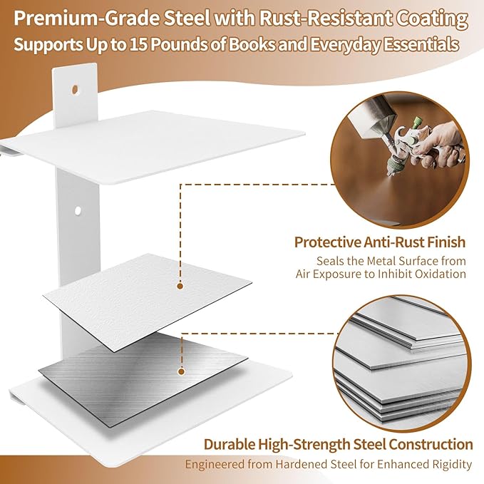 Invisible Floating Bookshelves 6 Tier, Heavy Duty Metal Book Organizer for Wall, 3 Pack (White)