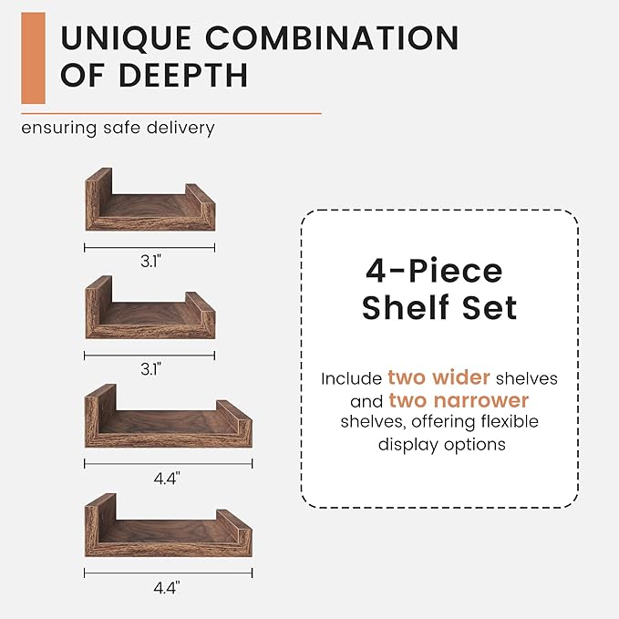 FLYJOE Floating Picture Ledge Shelves for Wall Set of 4, 56 Inch Wall Shelves with Lip Long Large Nursery Book Shelf for Toys Storage Kids Bookshelf Wall Mounted Living Room Bedroom Decor Frames