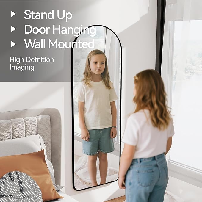 SCWF-GZ 57x20 Door Hanging Full Length Mirror, Floor (Height 5.7ft just Body in1.3ft) Wall Mounted Metal Frame Arch Dressing Mirrors for Bedroom Bathroom Living Room 57 inch Black