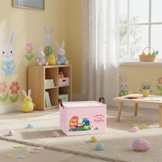 Large Rectangular Cute Kid Easter Basket Empty Bunny Eggs Easter Basket Gift Spring Room Storage Organizer Décor (E-03)