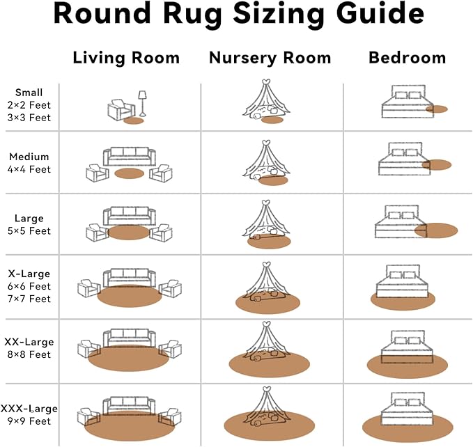 OLANLY Khaki Round Rugs for Bedroom - Machine Washable, 4 ft Circle Area Rugs for Living Room, Soft and Fluffy Shaggy Carpet for Teen Girl and Boys, Nursery Rooms, Dorms, Home Decor Aesthetic