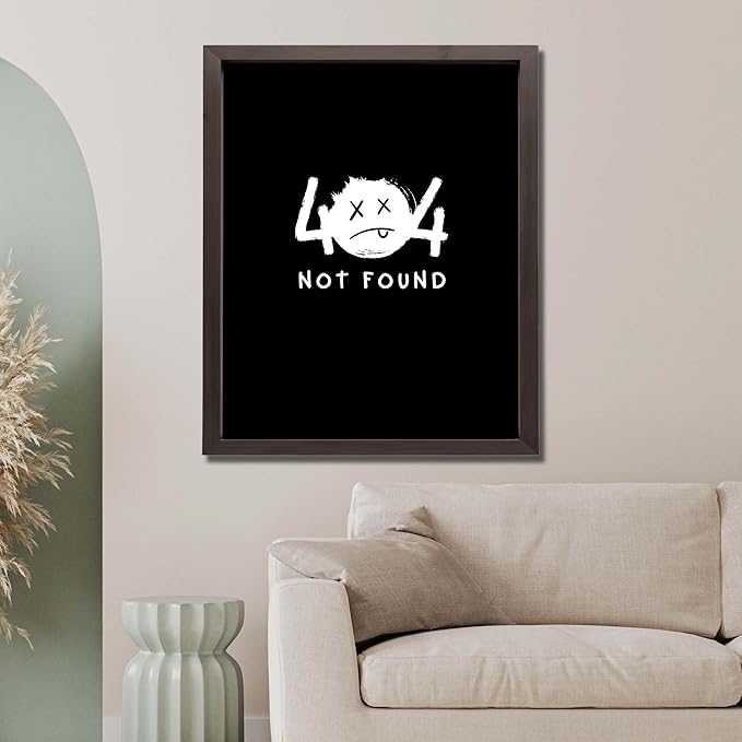 InkFlow Posters 404 Not Found Poster - Tech-Inspired Minimalist Wall Art for Office or Gaming Setup, Humorous Art with a Digital Twist - 24x32 Unframed Canvas Print